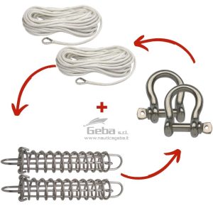 Kit cime per ormeggio barca per imbarcazione fino a 12 metri completa di molle ormeggio e grilli inox