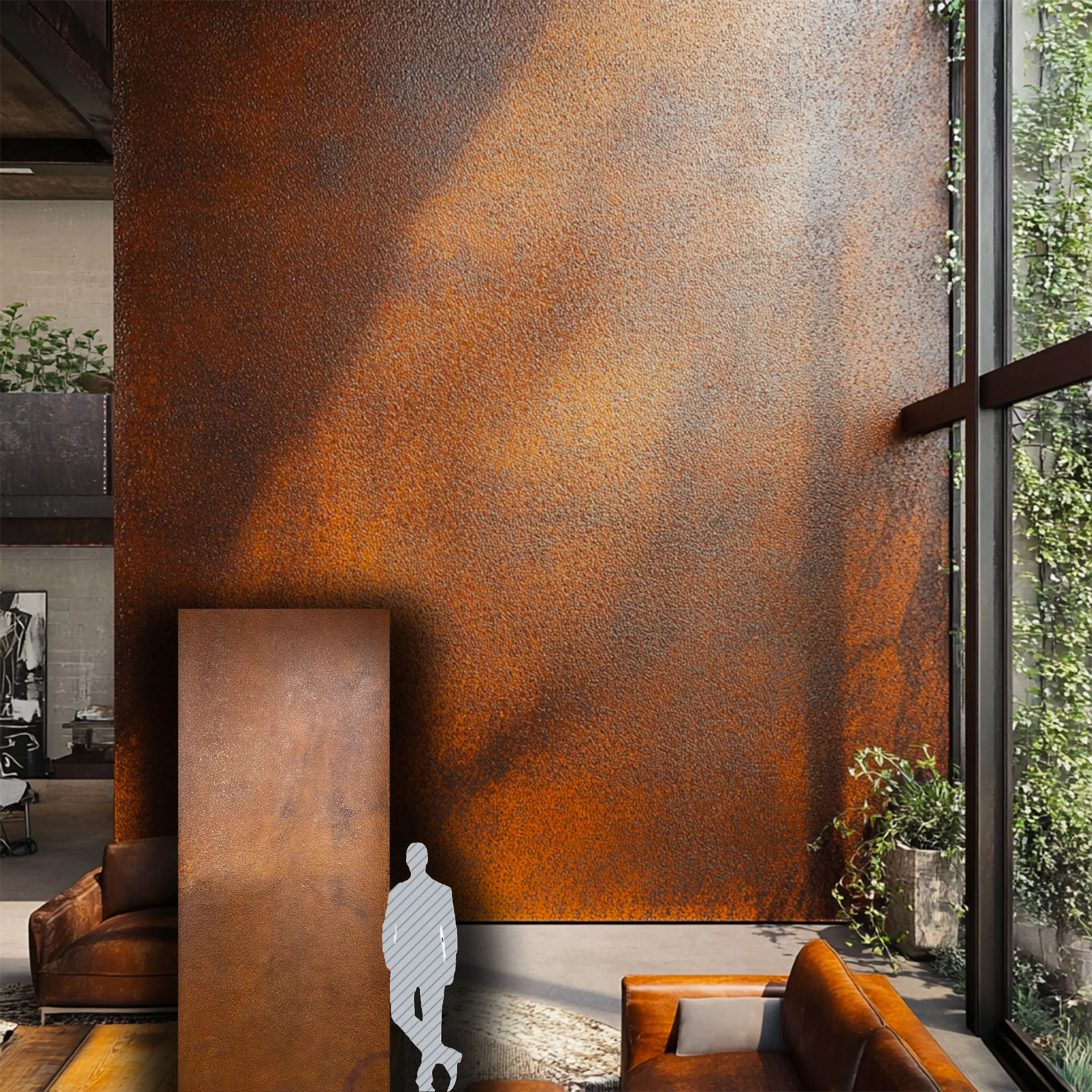 pannello rivoluzionario di Rivestimento interno-esterno in VERA PIETRA CORTEN MINERALE flessibile 305x122x0,3cm TERRA - immagine 2