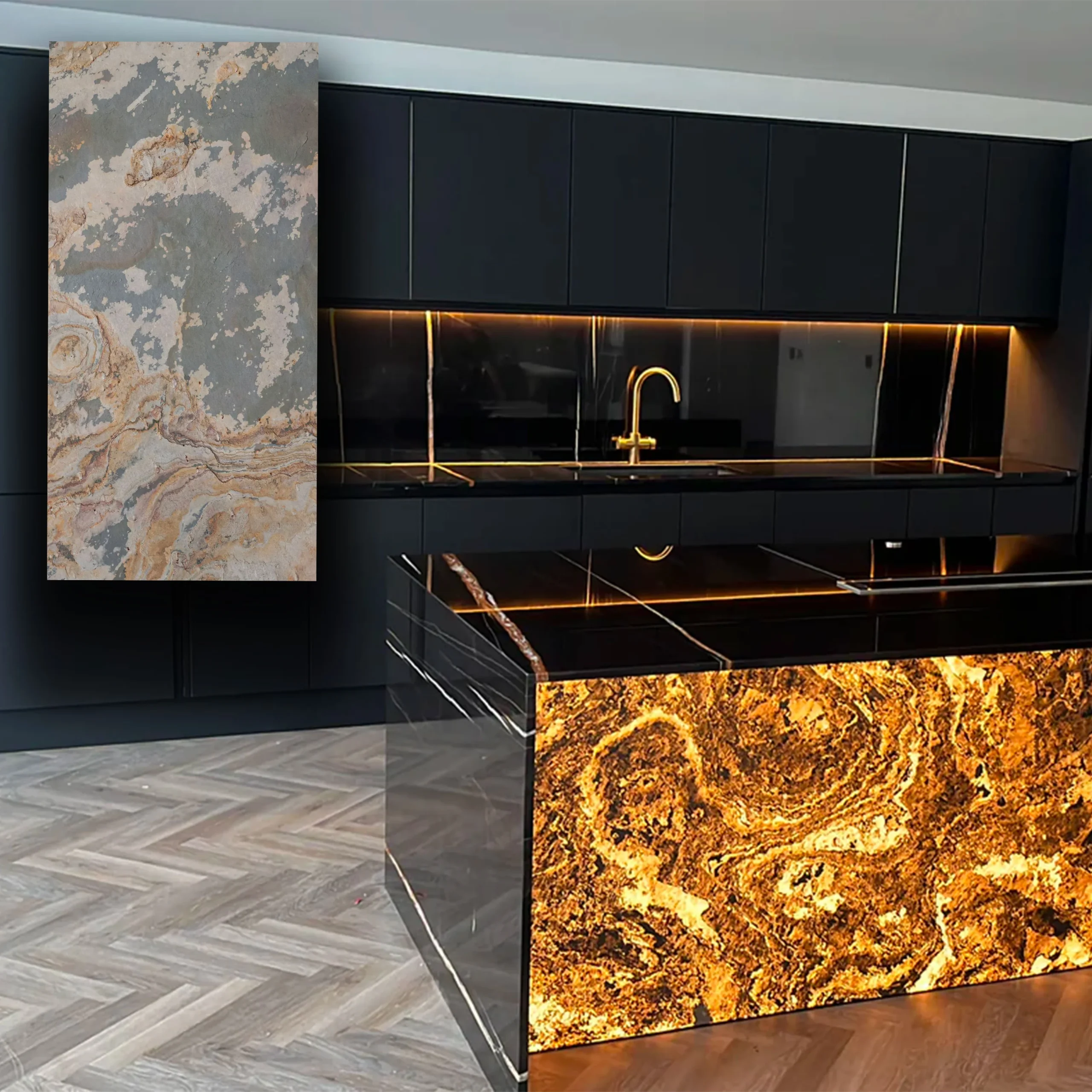 pannello rivoluzionario di Rivestimento interno-esterno in VERA PIETRA RETROILLUMINABILE flessibile 61x122x0,3cm LAGO - immagine 2