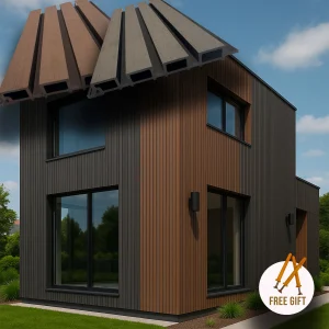Barra intera WPC rivestimento esterno a lamelli 219x26x2900mm (LxSxA) con tasselli omaggio Coffee o Grey
